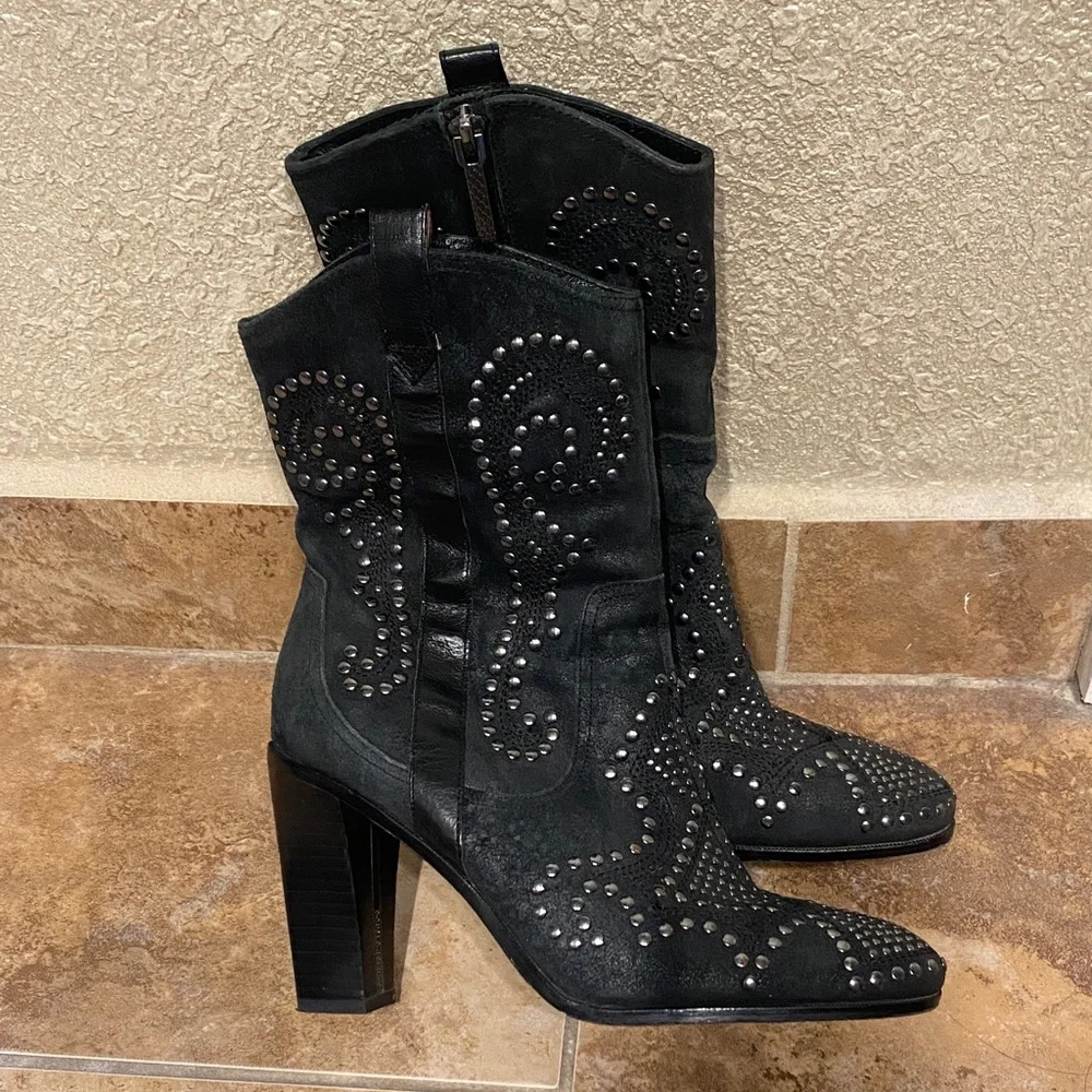 Donald J. Pliner Black Studded Heeled Boots - Picture 5 of 5